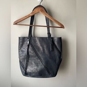 Joe's Jeans Black/Silver metallic Threads Fabric Tote Shoulder Bag purse